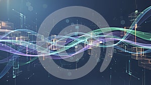 Technology Domain Abstract Data Waves Visualization, Global Digital Network and Innovation Concept